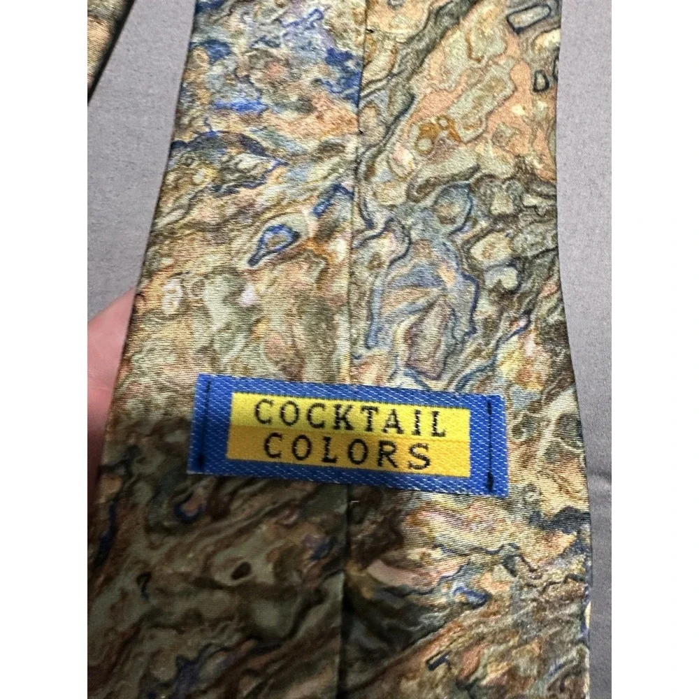 VINTAGE Cocktail Colors 100% Silk‎ Men's Necktie Abstract Gold/Blue